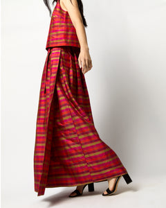 Pleated Wrap Skirt in Winter Madras Silk Shantung