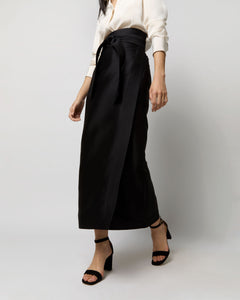 Kira Maxi Wrap Skirt in Black Silk/Wool