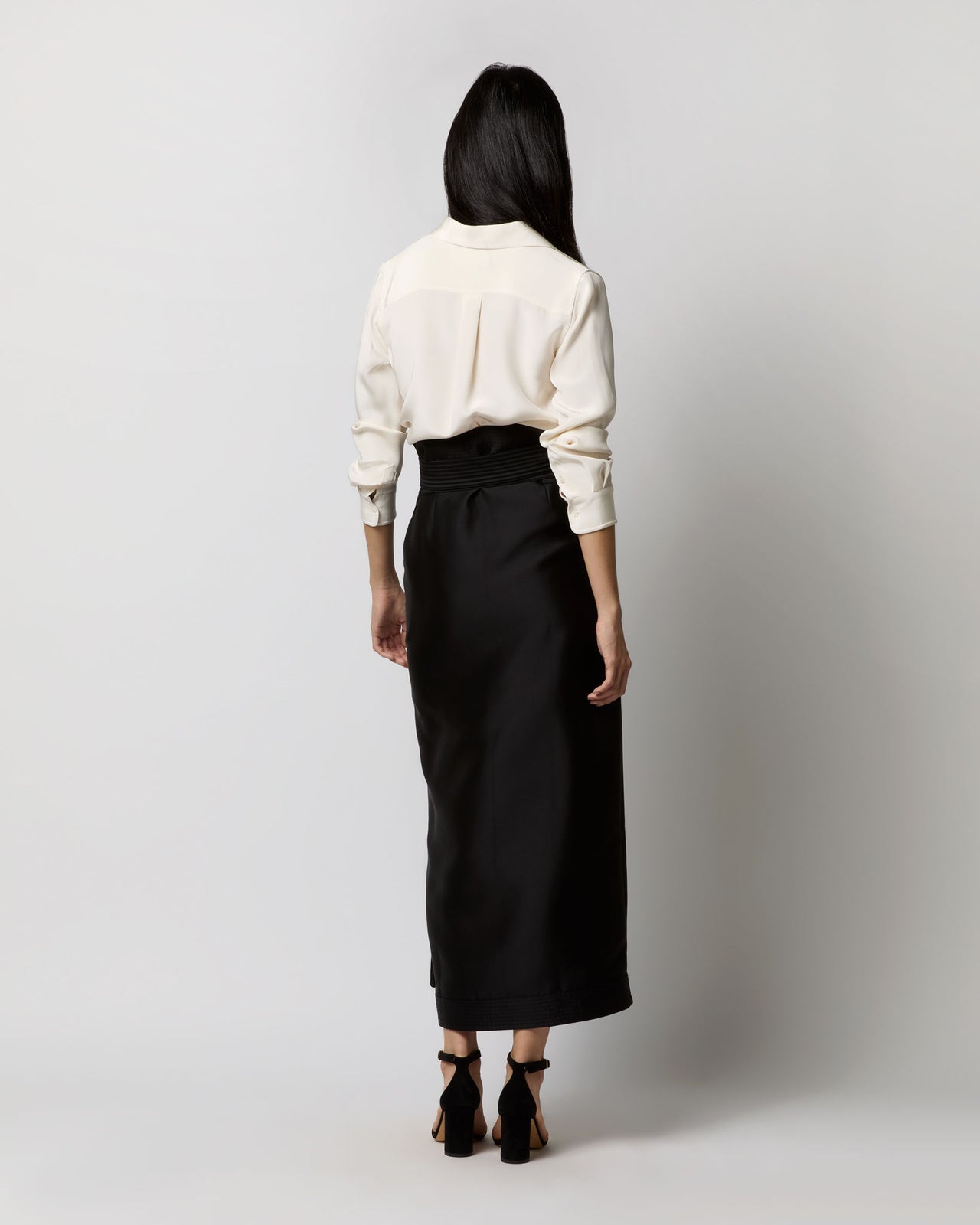 Kira Maxi Wrap Skirt in Black Silk/Wool