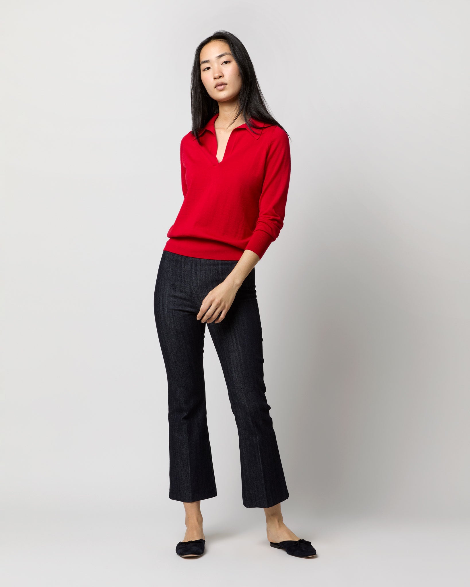 Alida Johnny-Collar Sweater in Red Cashmere