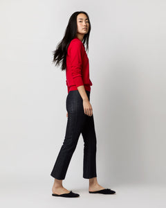 Alida Johnny-Collar Sweater in Red Cashmere