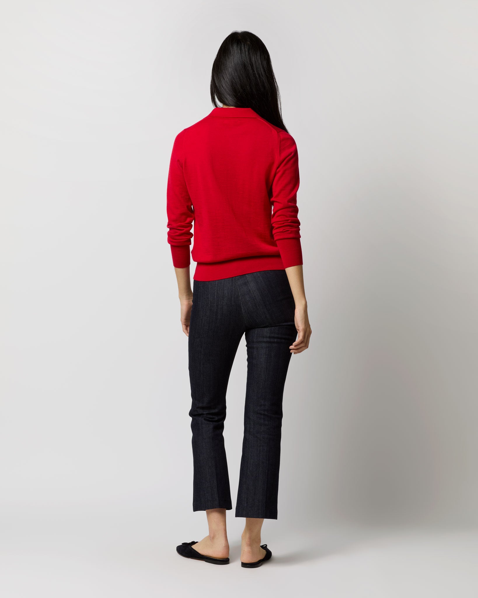 Alida Johnny-Collar Sweater in Red Cashmere