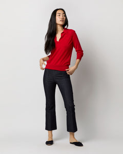 Alida Johnny-Collar Sweater in Red Cashmere