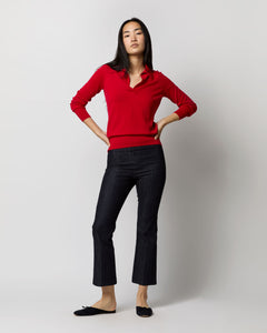 Alida Johnny-Collar Sweater in Red Cashmere