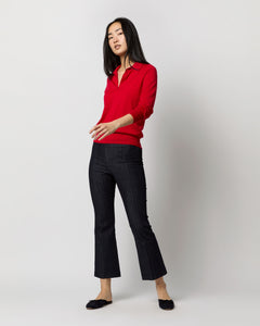 Alida Johnny-Collar Sweater in Red Cashmere