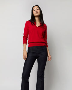 Alida Johnny-Collar Sweater in Red Cashmere