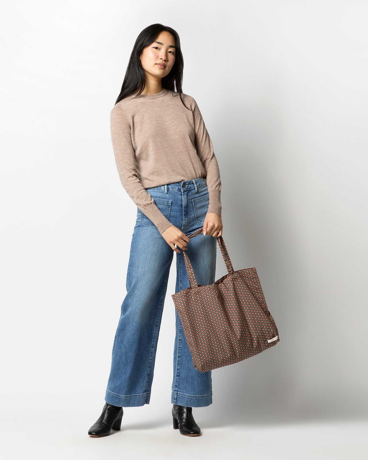 Reusable Tote Bag in Red/Sage Sunny Liberty Fabric