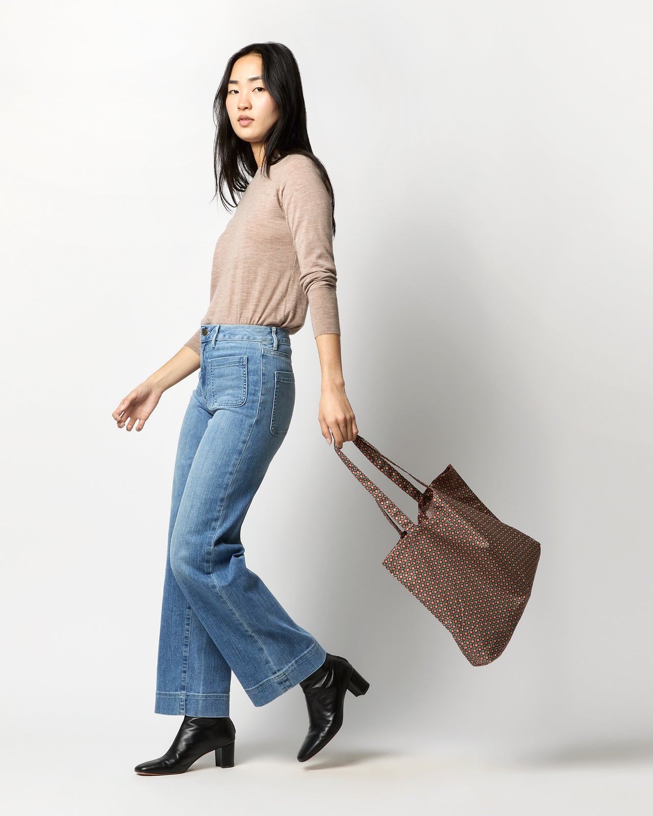 Reusable Tote Bag in Red/Sage Sunny Liberty Fabric