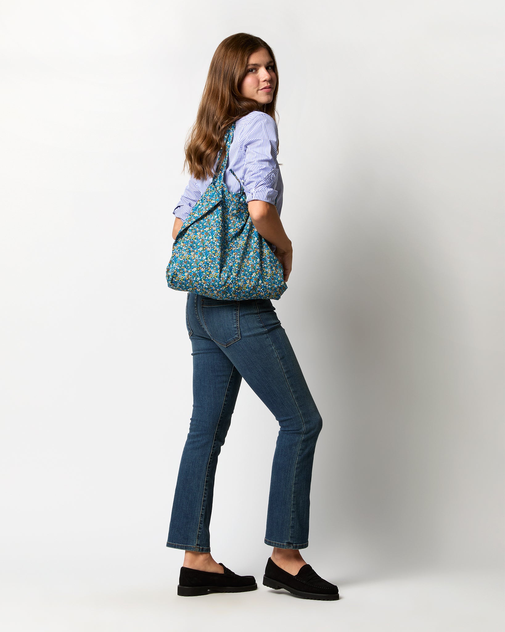 Reusable Tote Bag in Blue/Gold Dazzle Liberty Fabric Shop Mashburn