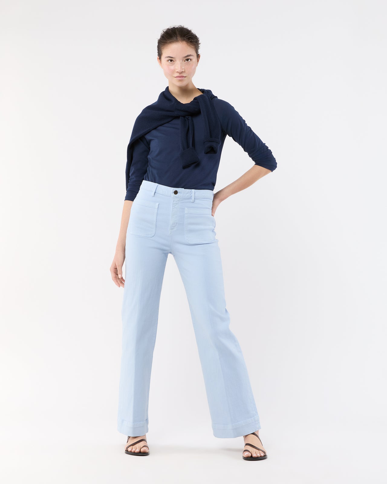 Coco Patch Pocket Jean in Pale Blue Stretch Twill