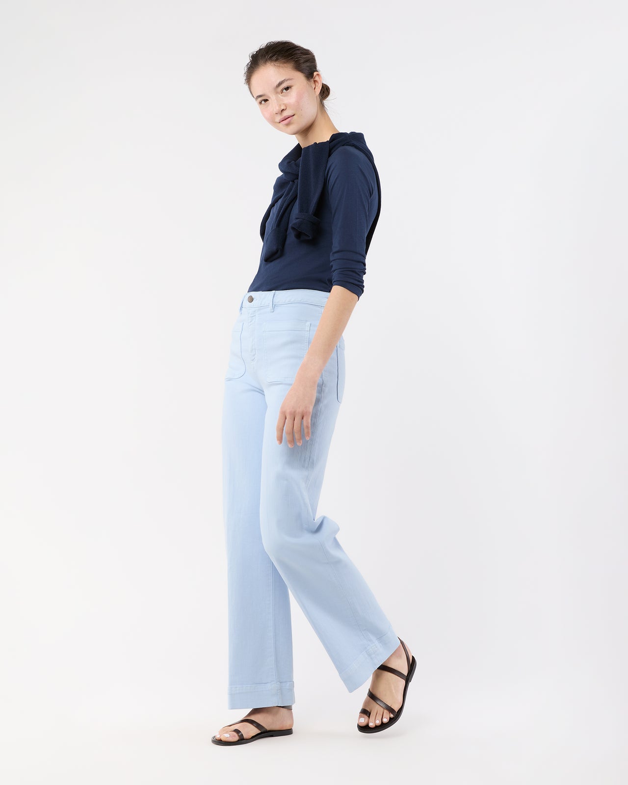 Coco Patch Pocket Jean in Pale Blue Stretch Twill