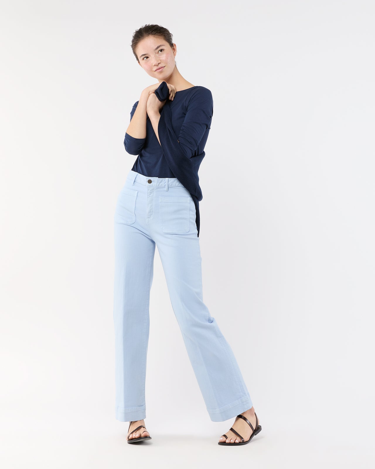 Coco Patch Pocket Jean in Pale Blue Stretch Twill