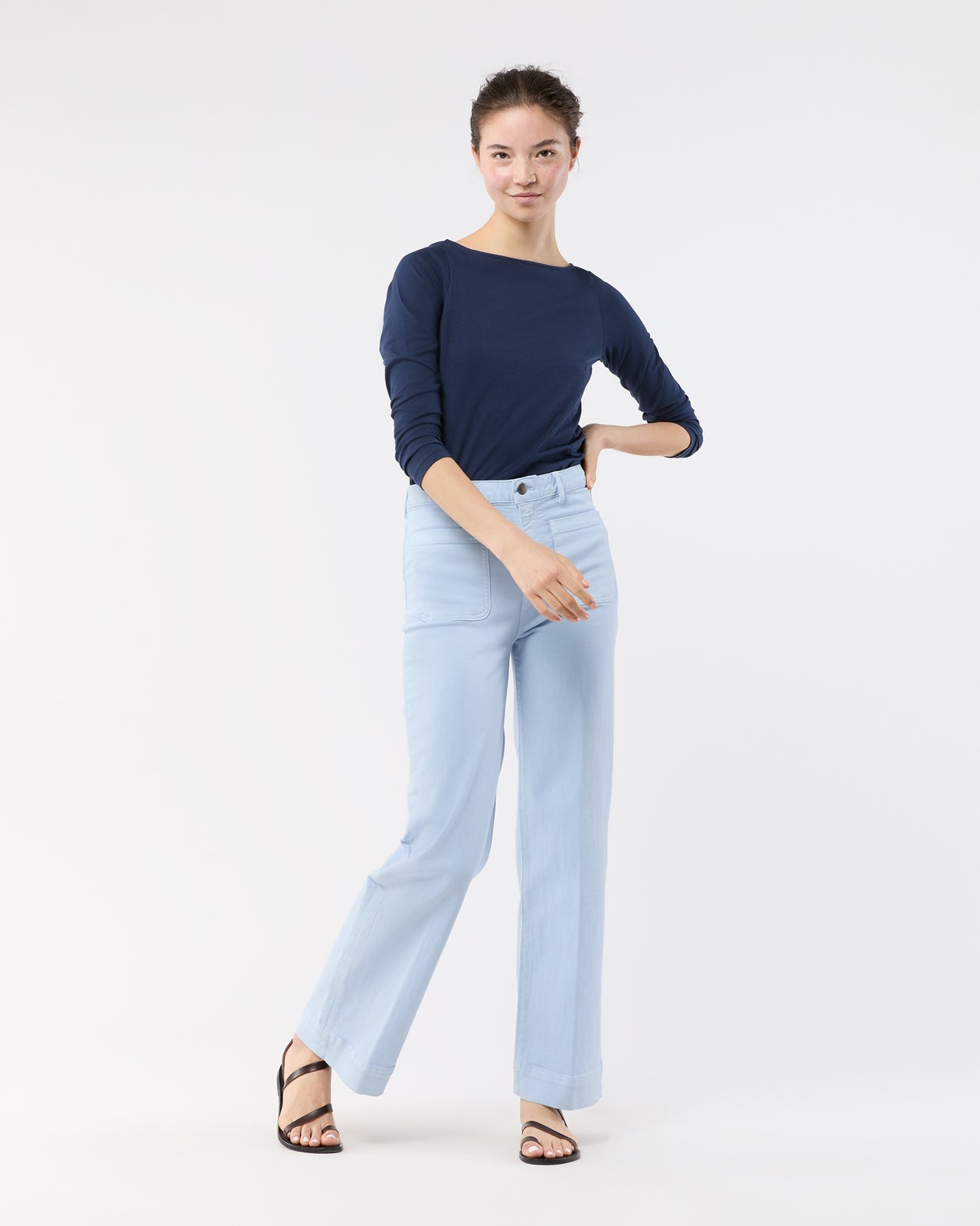 Coco Patch Pocket Jean in Pale Blue Stretch Twill