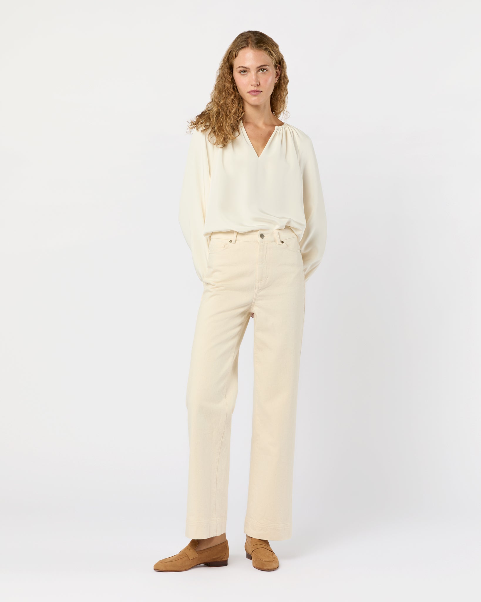Ariana Blouse in Ivory Silk Crepe de Chine