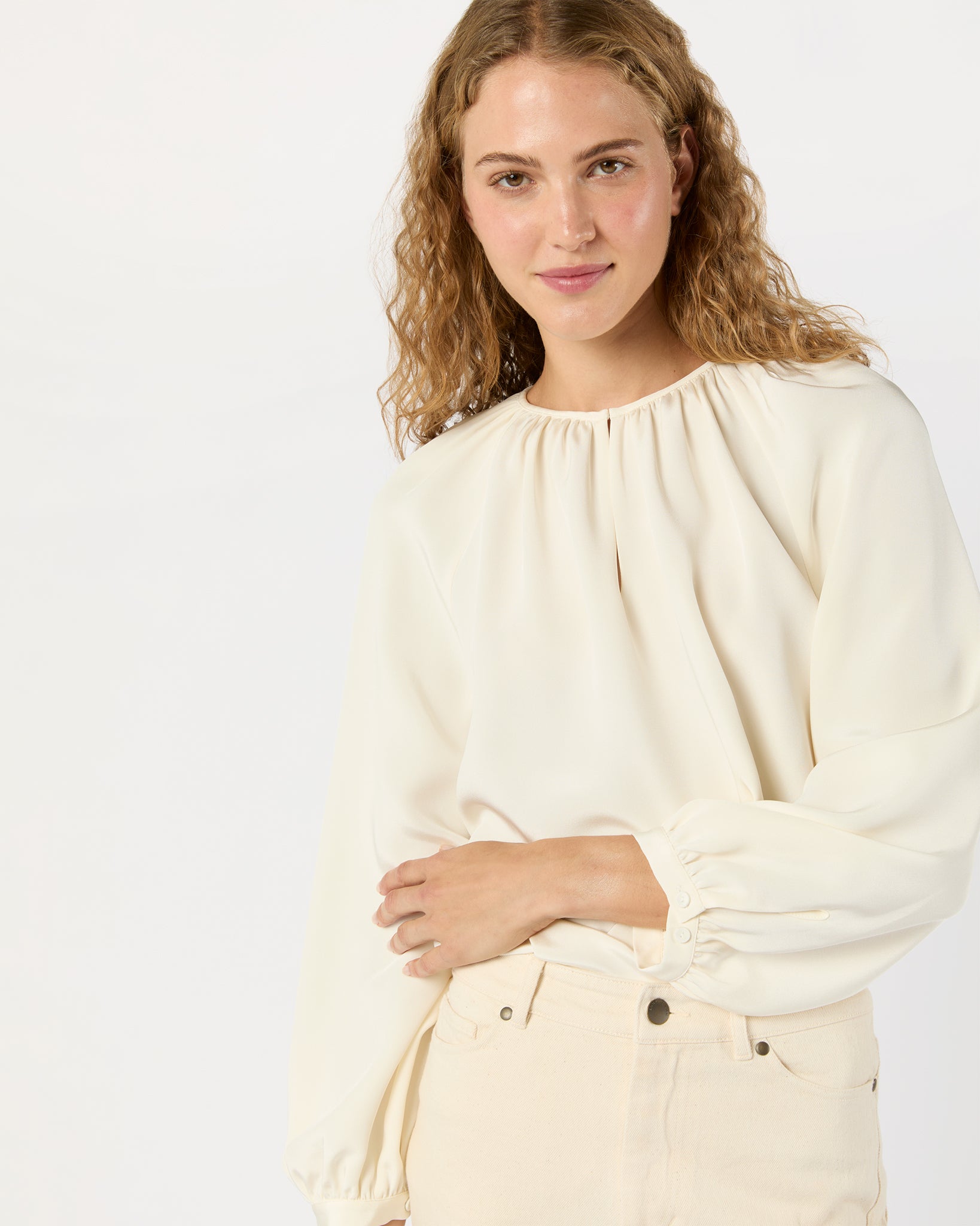 Ariana Blouse in Ivory Silk Crepe de Chine