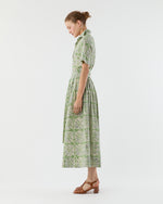Load image into Gallery viewer, Short-Sleeved Classic Shirtwaist Maxi Dress in Green/Blue Block Print
