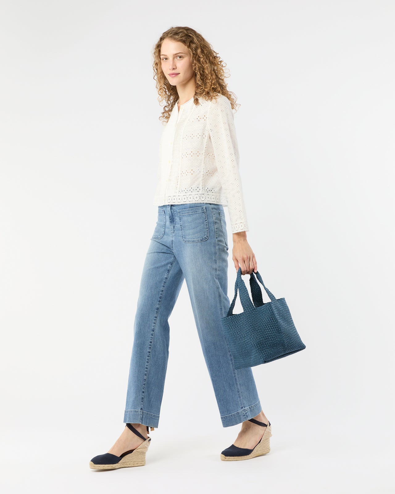 Paola Bucket Bag in Mid Blue Coated Cotton