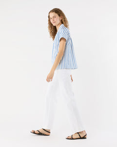 Libby Top in Ivory/Blue Stripe Poplin