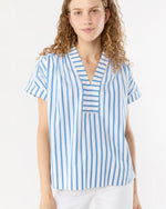 Load image into Gallery viewer, Libby Top in Ivory/Blue Stripe Poplin
