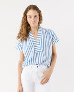 Load image into Gallery viewer, Libby Top in Ivory/Blue Stripe Poplin
