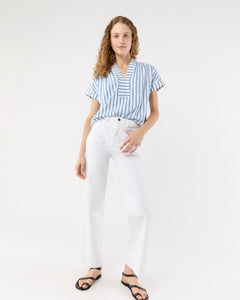 Libby Top in Ivory/Blue Stripe Poplin