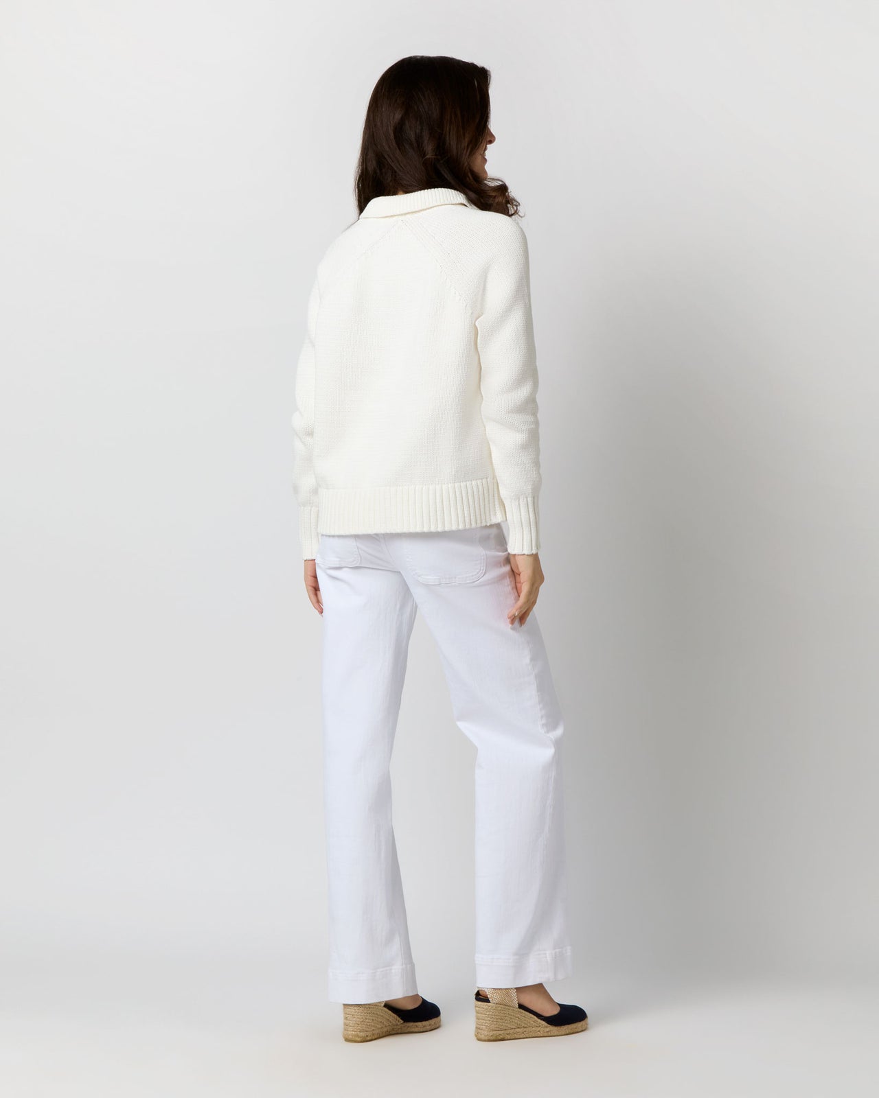 Catherine Johnny-Collar Sweater in Chalk Cotton