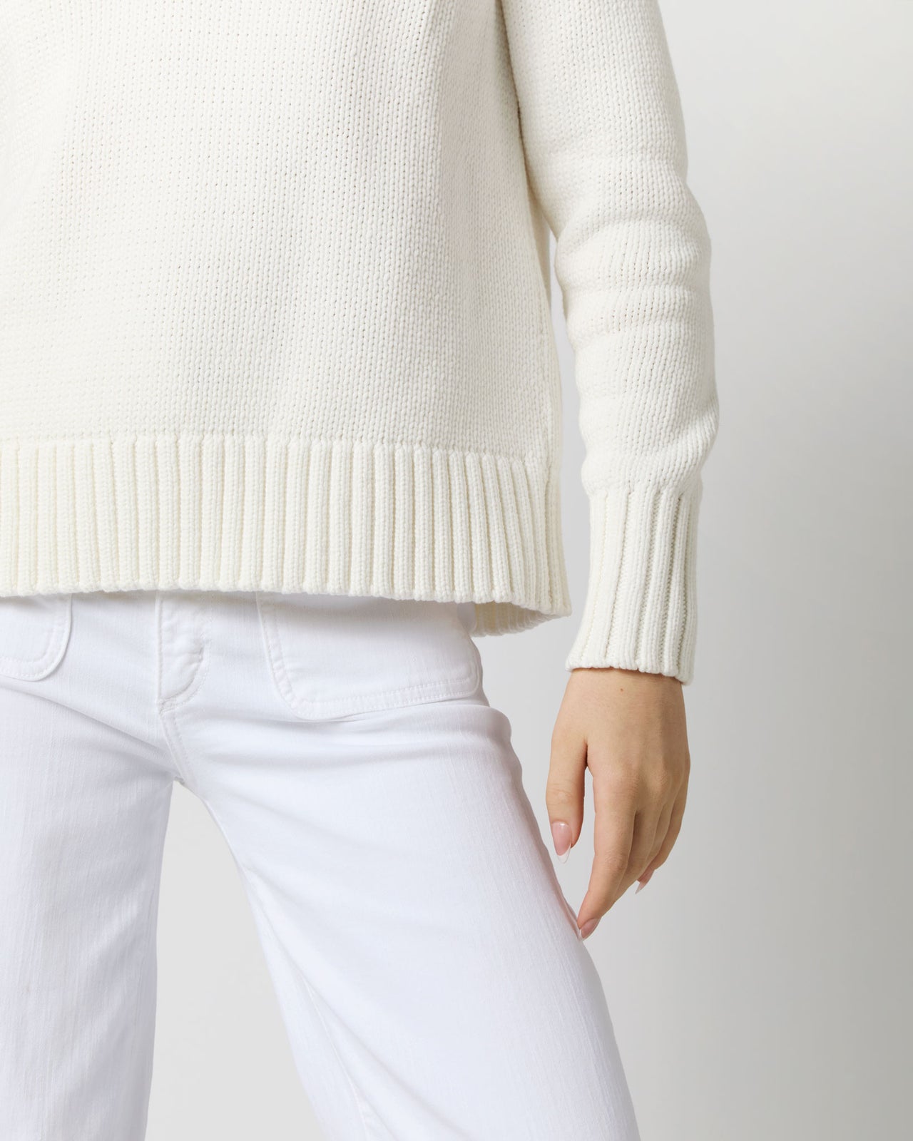 Catherine Johnny-Collar Sweater in Chalk Cotton