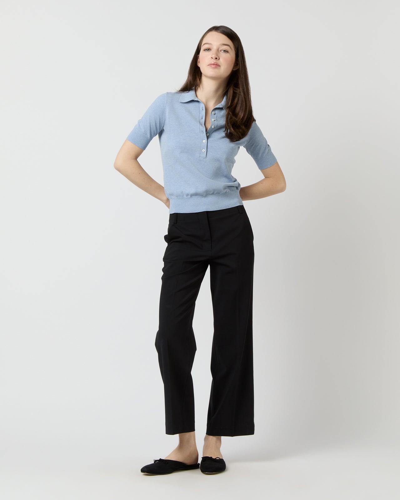 Tasha Polo Sweater in Pale Heather Sky Cotton