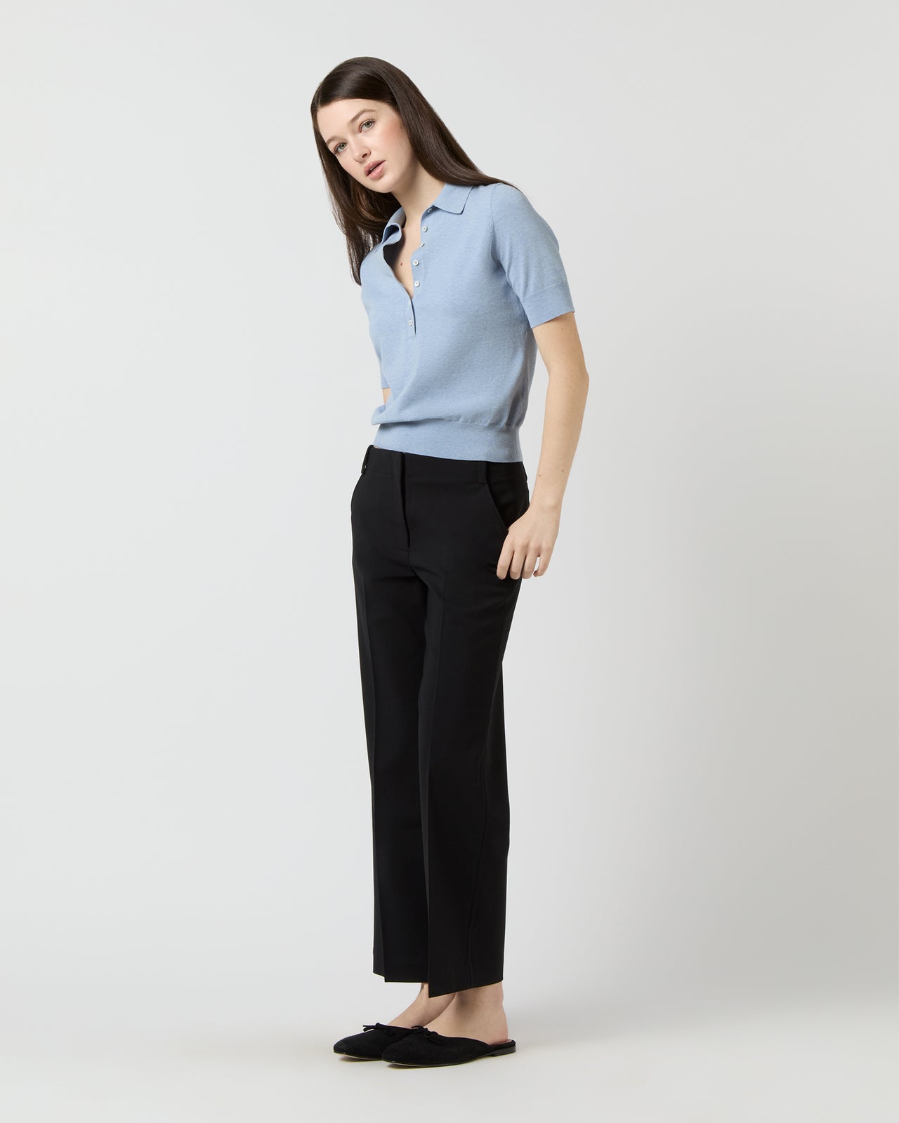 Tasha Polo Sweater in Pale Heather Sky Cotton