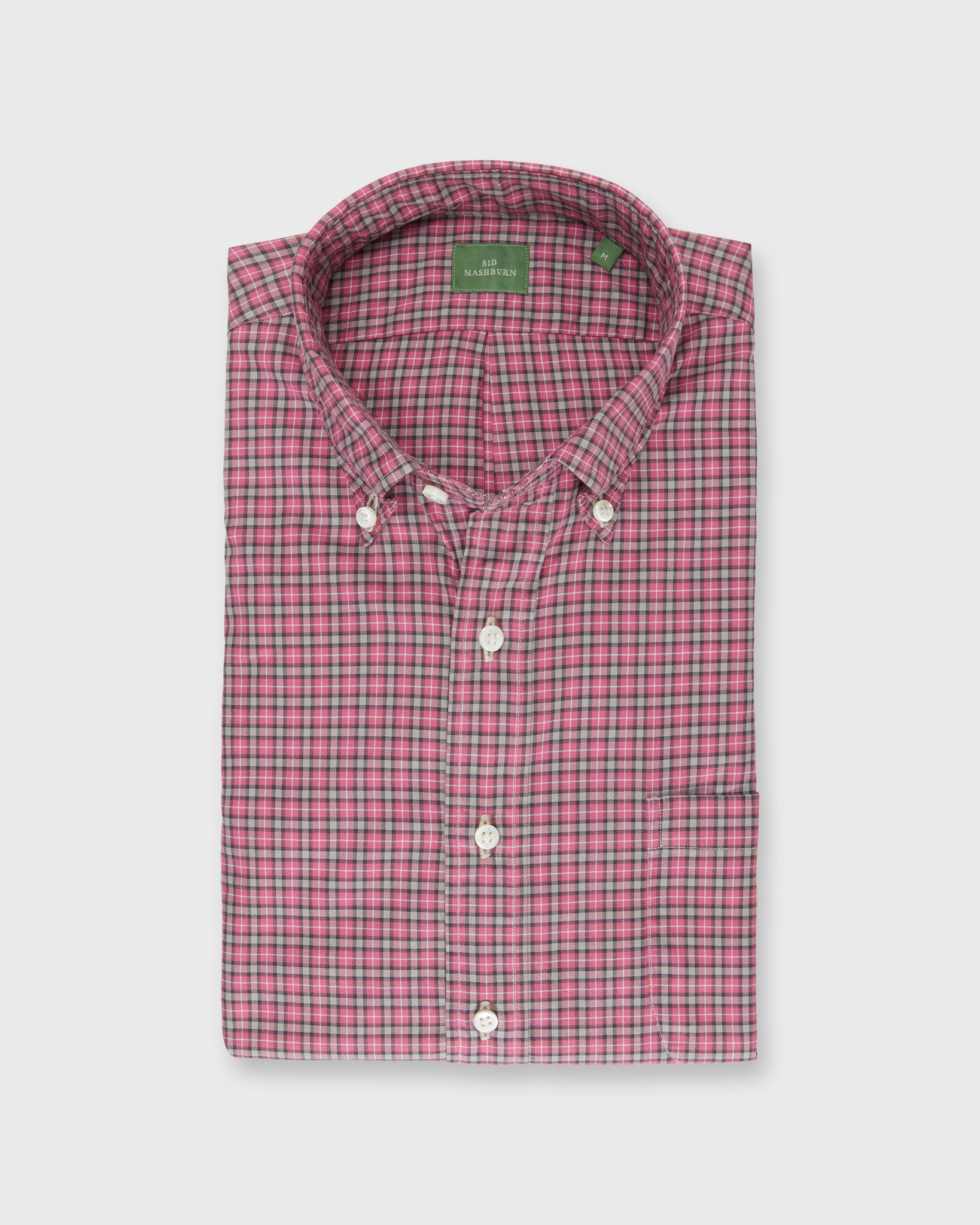 Button-Down Sport Shirt in Pink/Oat/Charcoal Plaid Twill