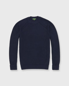 Shaker-Stitch Crewneck Sweater in Navy Cotton Tape Yarn