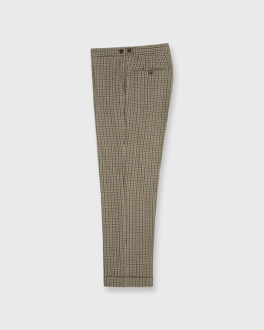 Pleated Dress Trouser in Olive/Brown Check Linen Twill