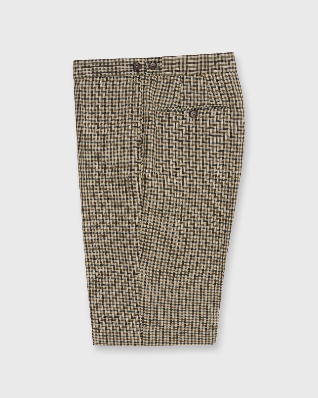 Pleated Dress Trouser in Olive/Brown Check Linen Twill