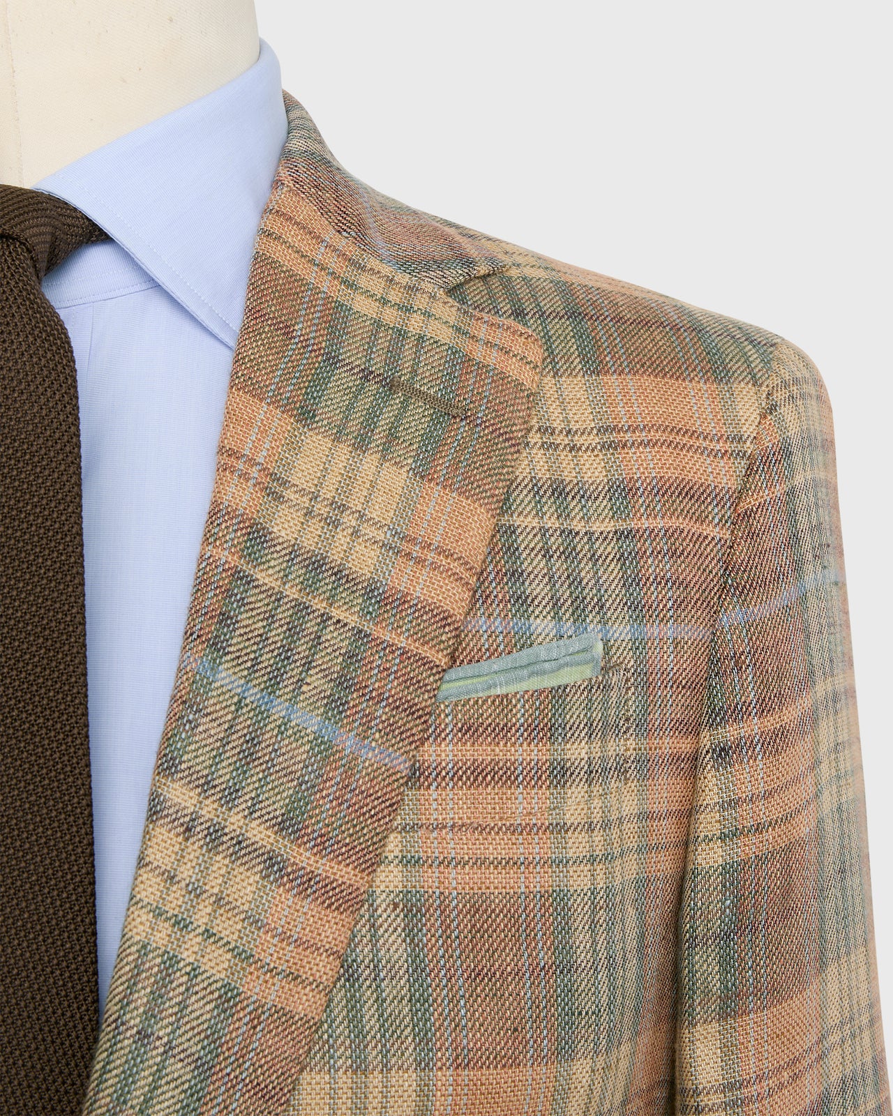Virgil No. 2 Jacket in Wheat/Melon/Lovat Plaid Linen Hopsack