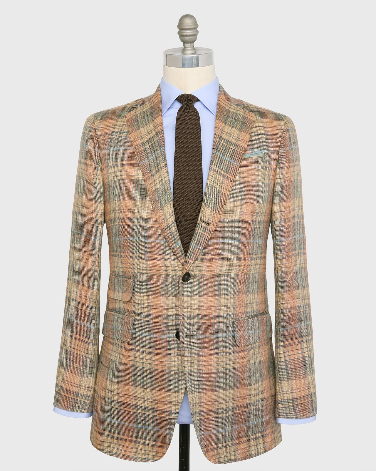 Virgil No. 2 Jacket in Wheat/Melon/Lovat Plaid Linen Hopsack