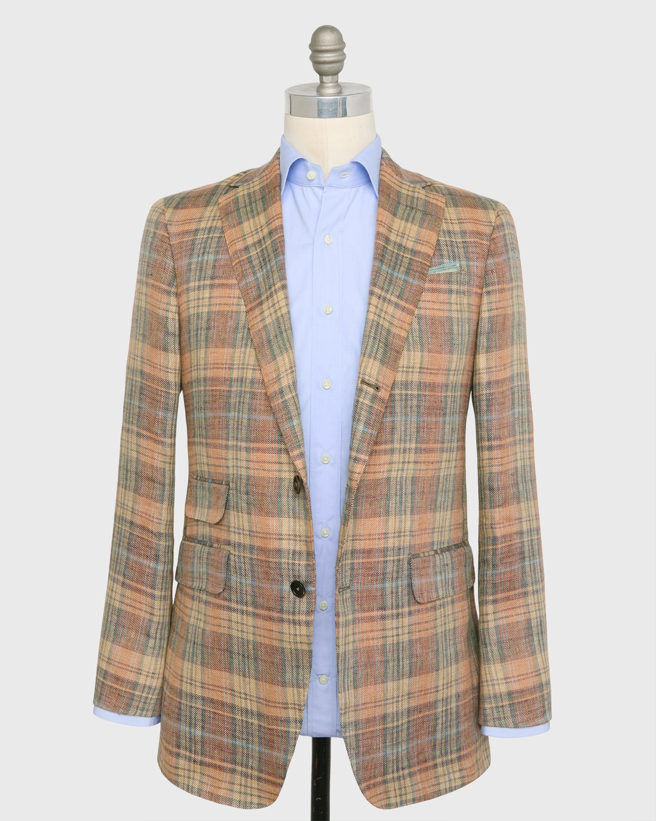 Virgil No. 2 Jacket in Wheat/Melon/Lovat Plaid Linen Hopsack
