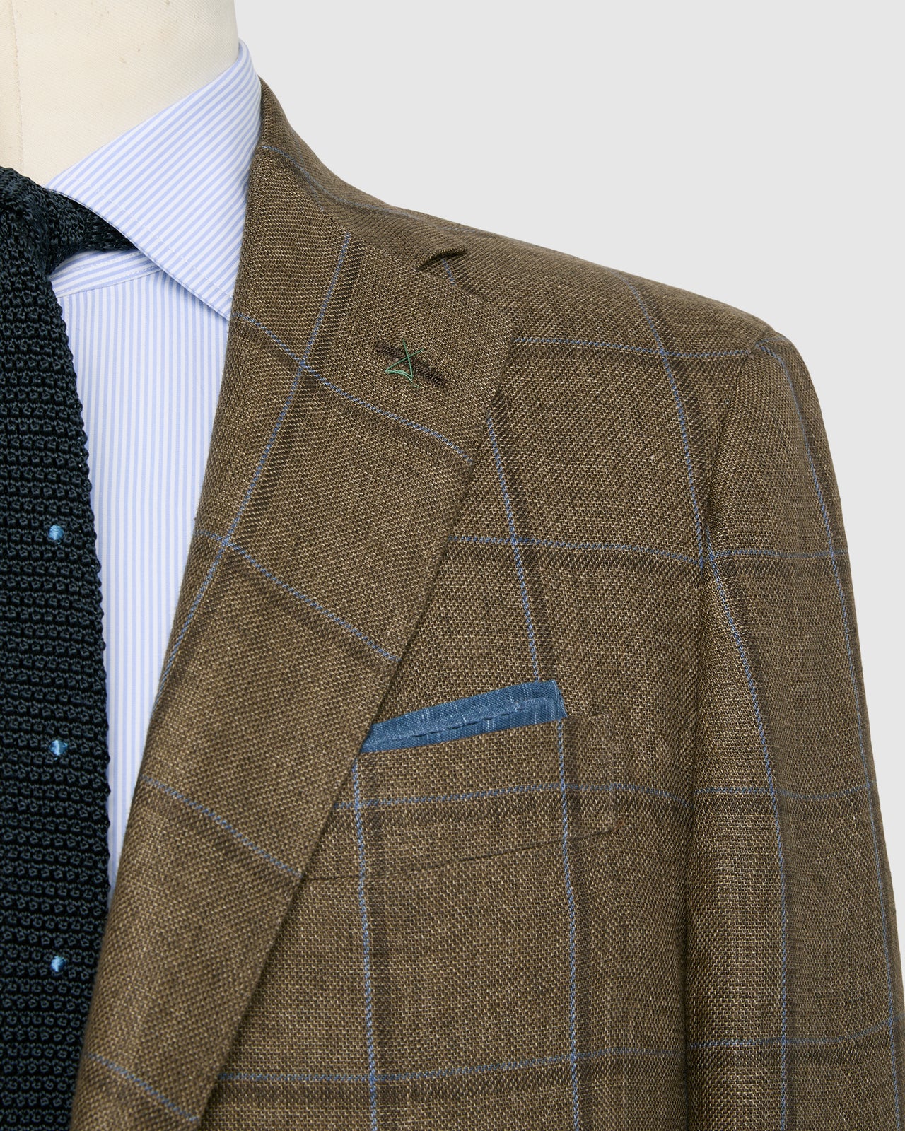 Virgil No. 4 Jacket in Brown/Blue Plaid Linen Hopsack