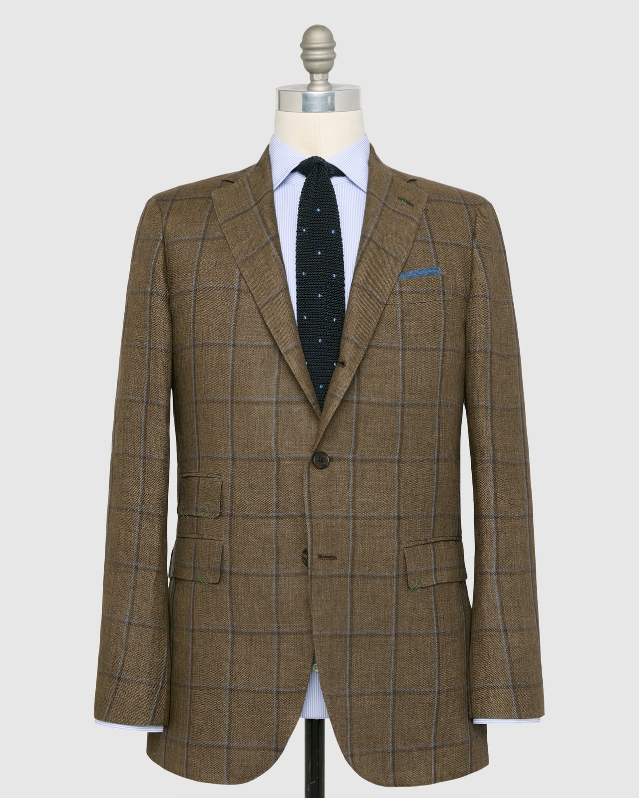 Virgil No. 4 Jacket in Brown/Blue Plaid Linen Hopsack
