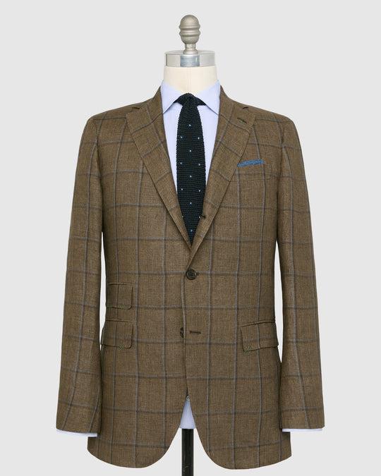 Virgil No. 4 Jacket in Brown/Blue Plaid Linen Hopsack