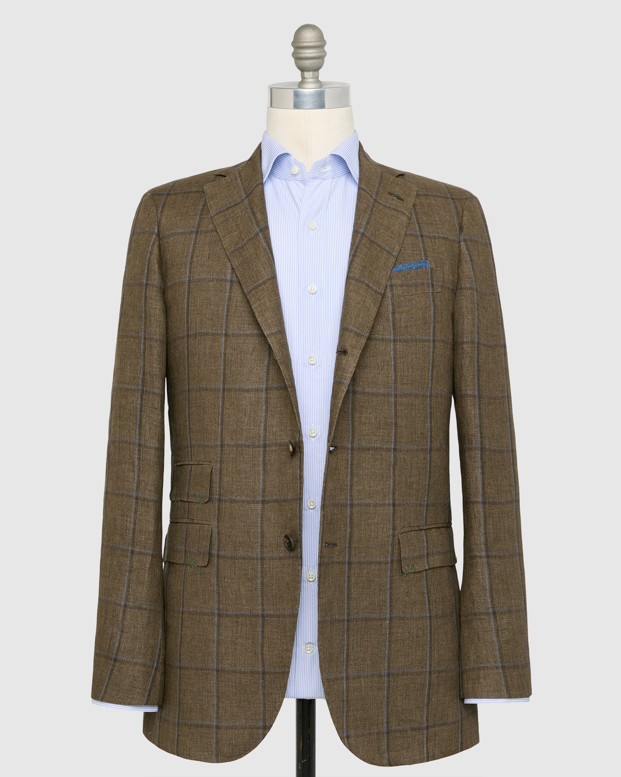 Virgil No. 4 Jacket in Brown/Blue Plaid Linen Hopsack