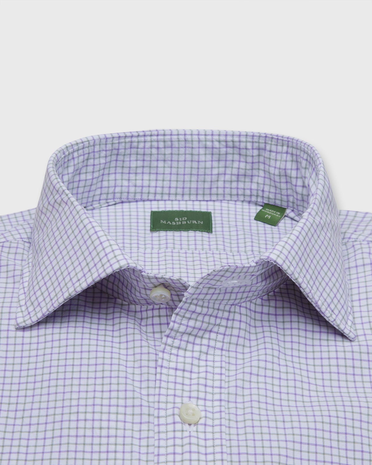 Spread Collar Sport Shirt in Green/Lavender Tattersall Poplin