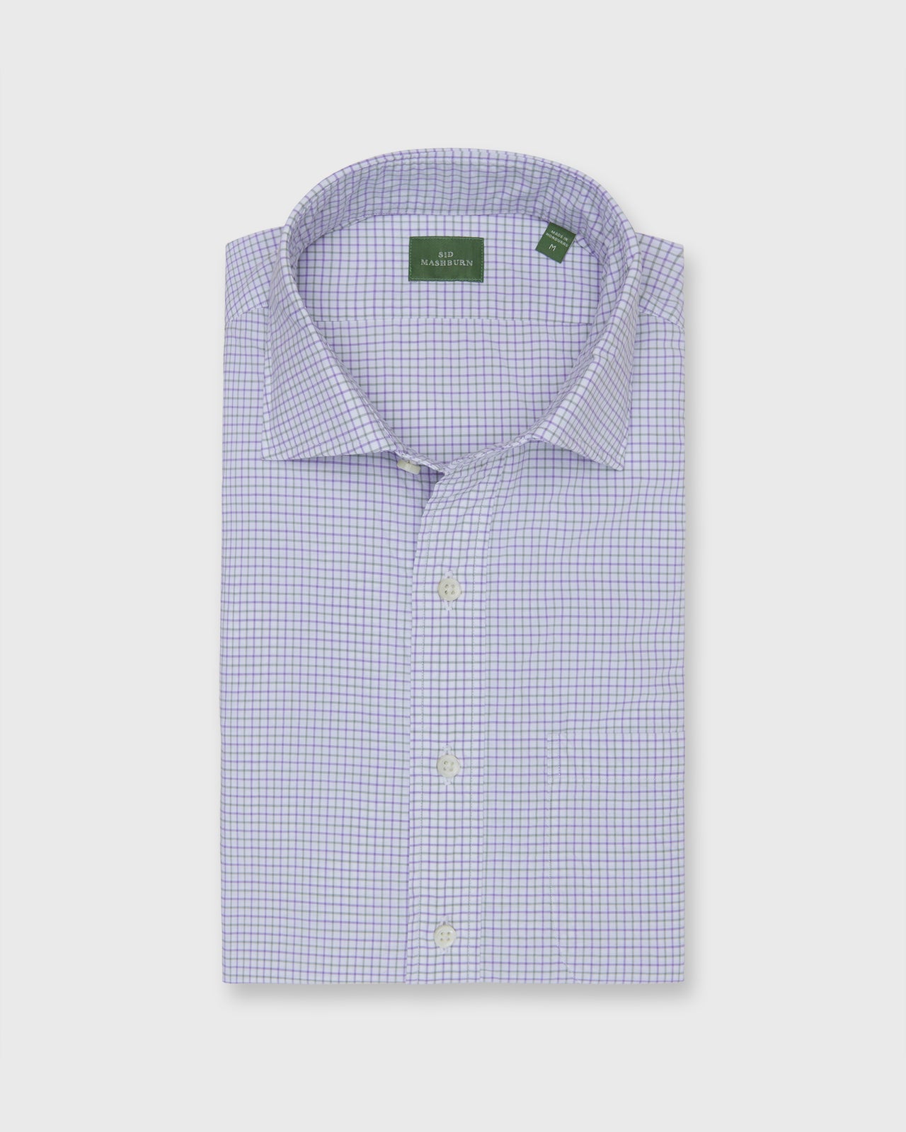 Spread Collar Sport Shirt in Green/Lavender Tattersall Poplin