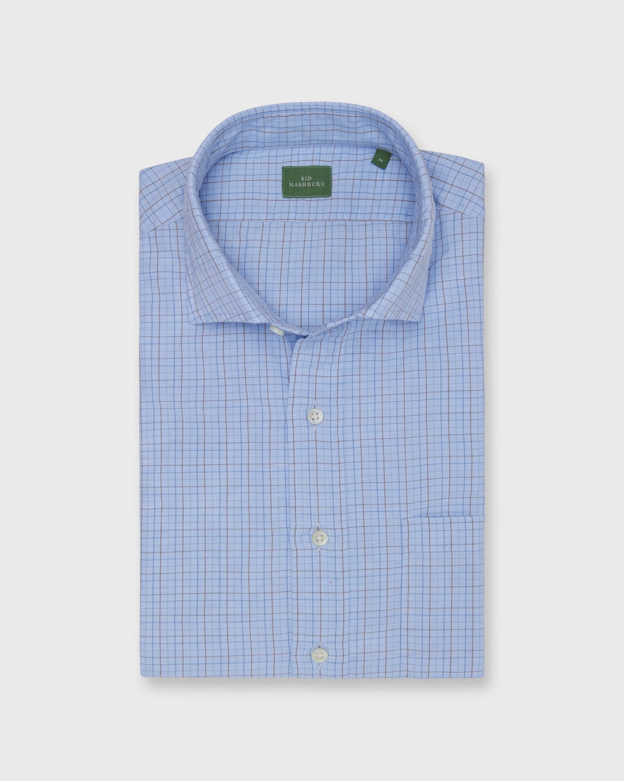 Spread Collar Sport Shirt in Sky/Brown/Blue Multi Tattersall Cotolino