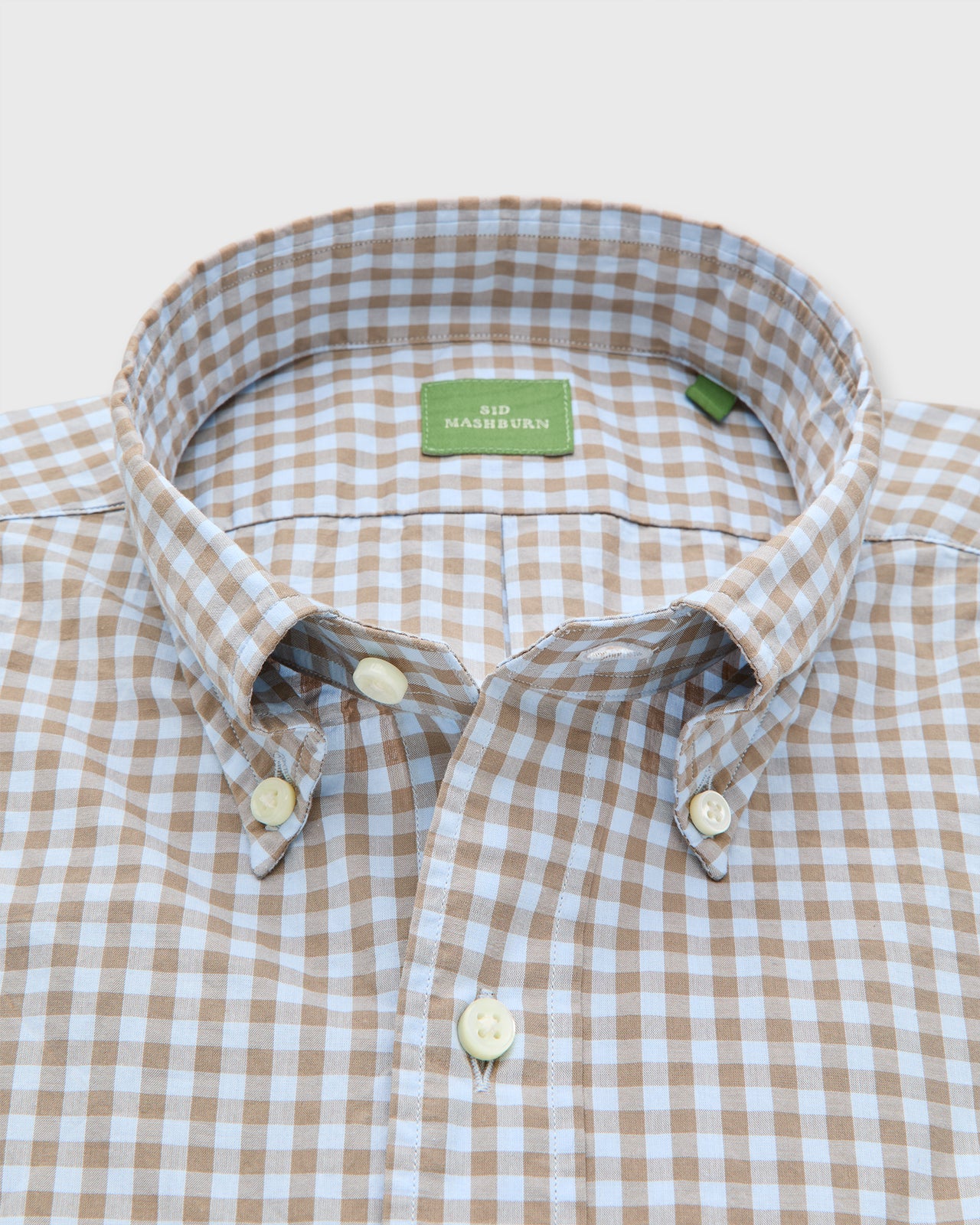 Button-Down Sport Shirt in Sky/Brown Gingham Poplin