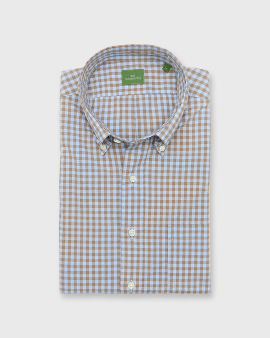 Button-Down Sport Shirt in Sky/Brown Gingham Poplin