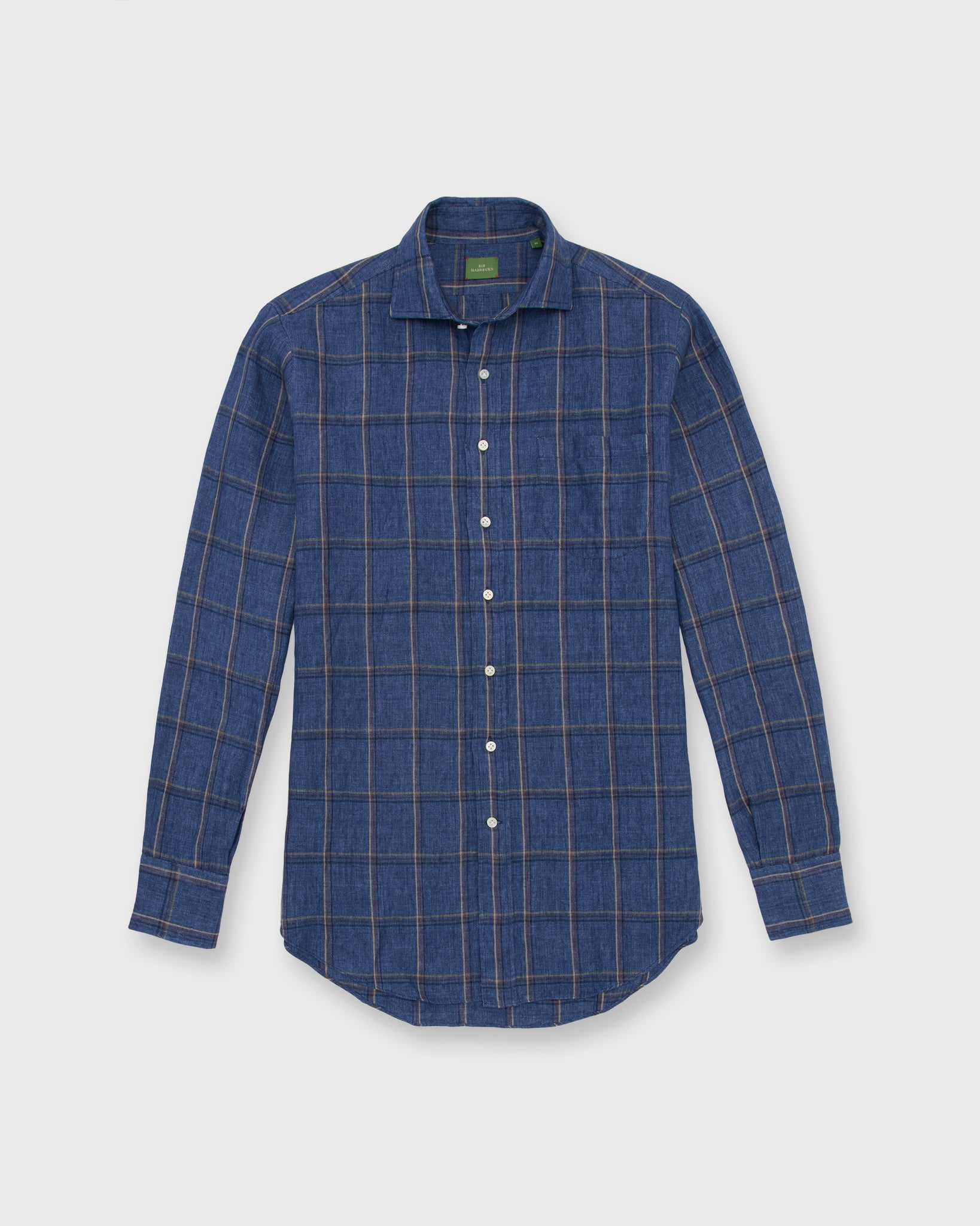 Otto Handmade Sport Shirt in Blue/Brown/Khaki Windowpane Linen