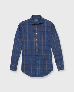 Otto Handmade Sport Shirt in Blue/Brown/Khaki Windowpane Linen