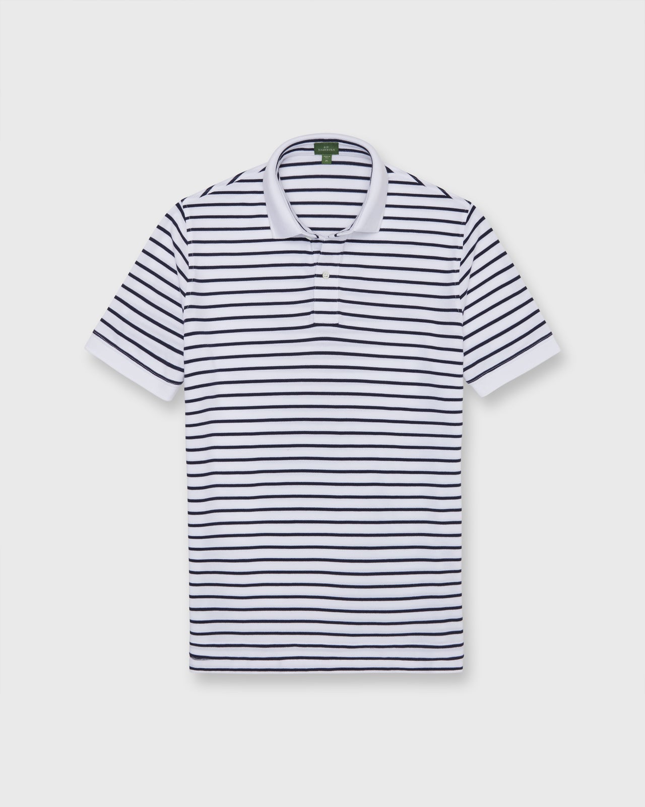 Court Polo in White/Navy Stripe Pima Pique