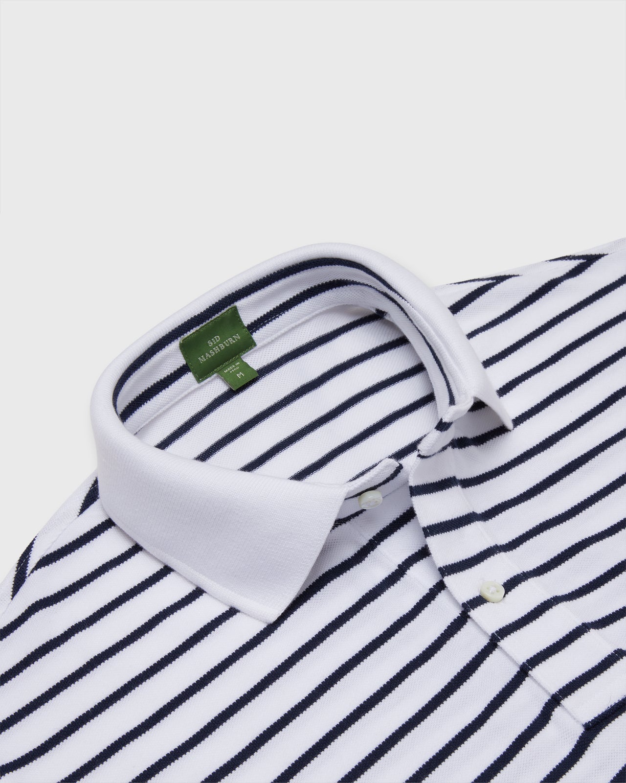 Court Polo in White/Navy Stripe Pima Pique