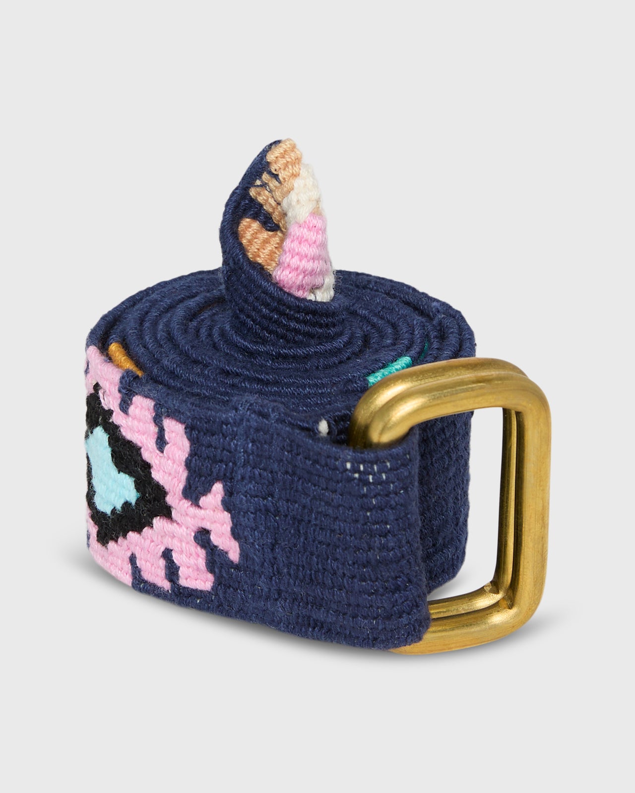 Hand-Loomed D-Ring Belt in Navy Tribal